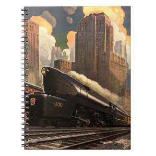 Vintage City, T1 Duplex Train on Railroad Tracks Notebook