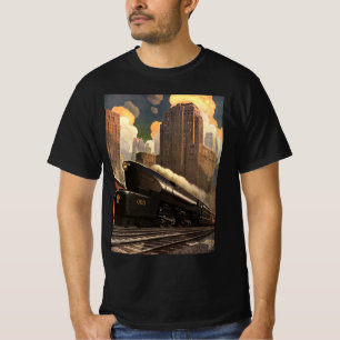 Vintage City, T1 Duplex Train on Railroad Tracks T-Shirt