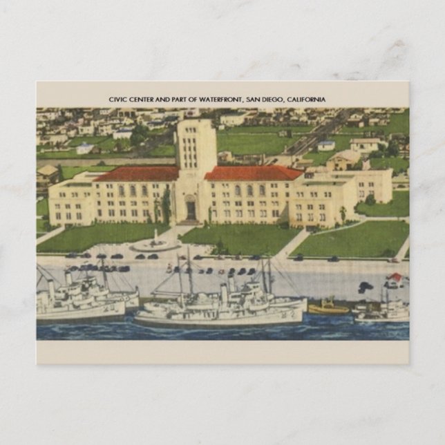 Vintage Civic Centre in San Diego Postcard (Front)