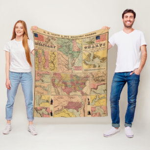 Vintage Civil War Military Strategic Maps, 1861 Fleece Blanket