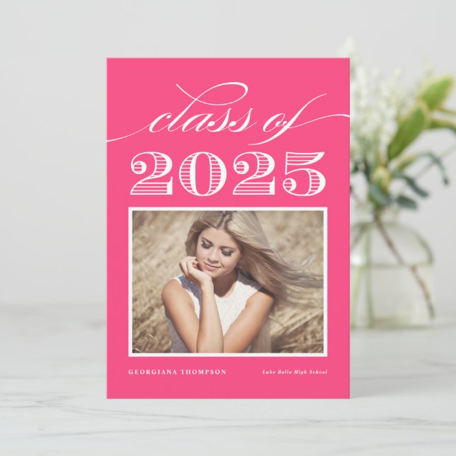 Vintage Class of 2025 Magenta Photo Graduation Invitation (Standing Front)