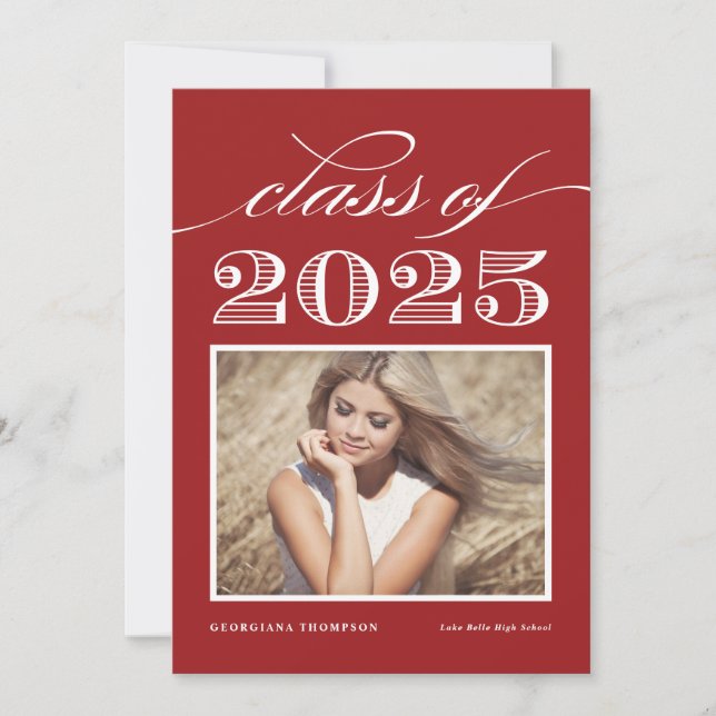 Vintage Class of 2025 Red Photo Graduation Invitation (Front)