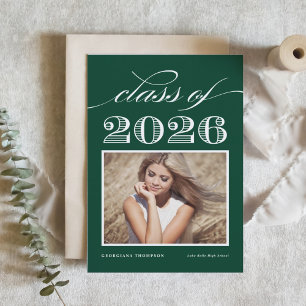 Vintage Class of 2026 Green Photo Graduation Invitation