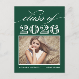 Vintage Class of 2026 Green Photo Graduation Postcard