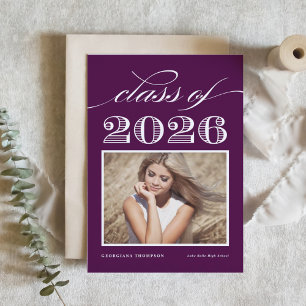 Vintage Class of 2026 Purple Photo Graduation Invitation