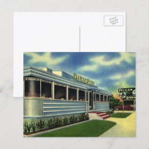 Vintage Classic 50s Retro Restaurant Pelican Diner Postcard