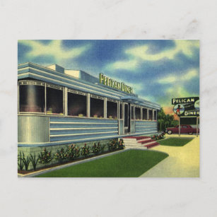 Vintage Classic 50s Retro Restaurant Pelican Diner Postcard