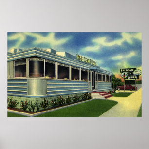 Vintage Classic 50s Retro Restaurant Pelican Diner Poster