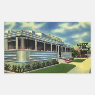Vintage Classic 50s Retro Restaurant Pelican Diner Rectangular Sticker