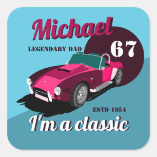 Vintage classic antique car legendary dad name square sticker