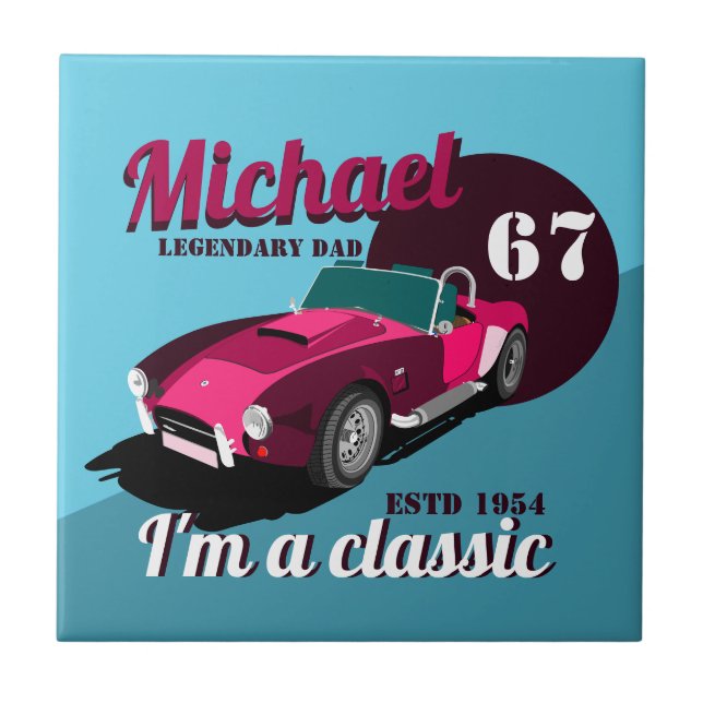 Vintage classic antique car legendary dad name  tile (Front)
