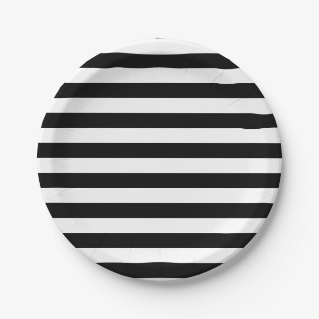 Vintage Classic black & white stripes Paper Plate (Front)