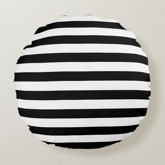 Vintage Classic black & white stripes Round Cushion (Front)