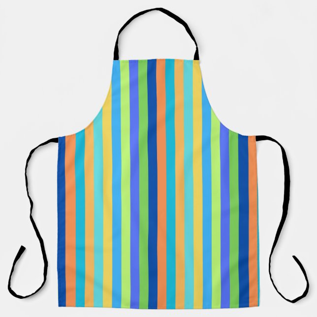 Vintage Classic Blue & Orange Rainbow Stripes Apron (Front)