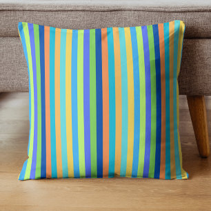 Vintage Classic Blue & Orange Rainbow Stripes Cushion