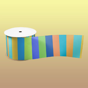 Vintage Classic Blue & Orange Rainbow Stripes Satin Ribbon