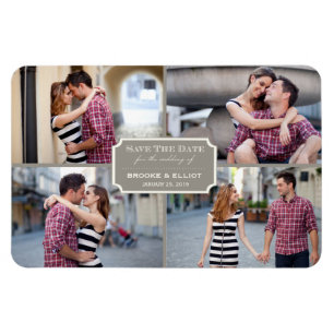Vintage Classic Bookplate Four Photo Save The Date Magnet