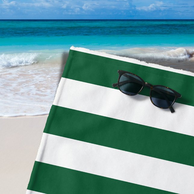 Vintage Classic Bottle Green & White Stripes Beach Towel (Creator Uploaded)