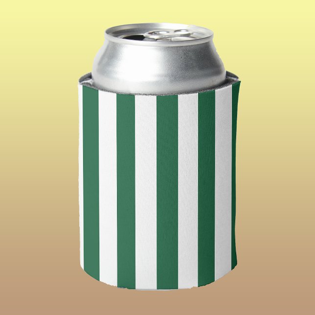 Vintage Classic Bottle Green & White Stripes Can Cooler (Creator Uploaded)