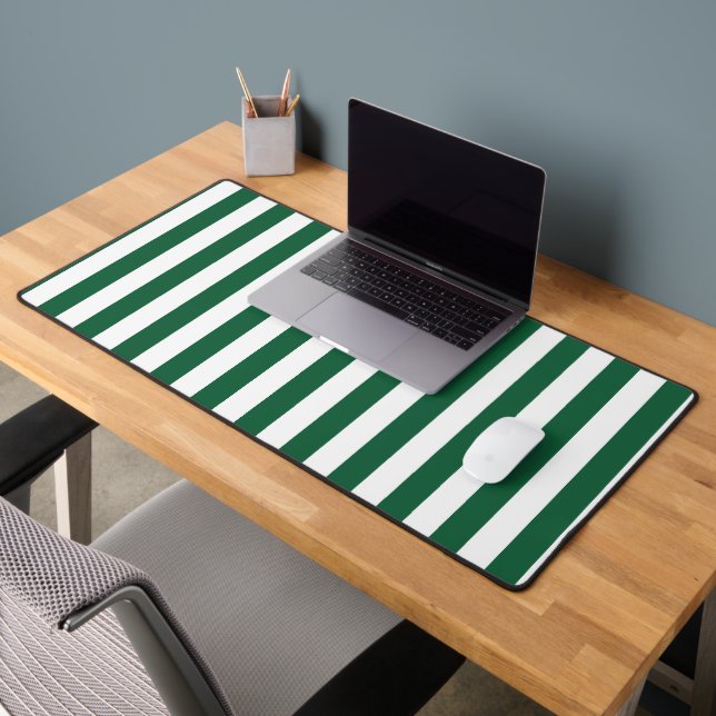 Vintage Classic Bottle Green & White Stripes Desk Mat (Office 2)
