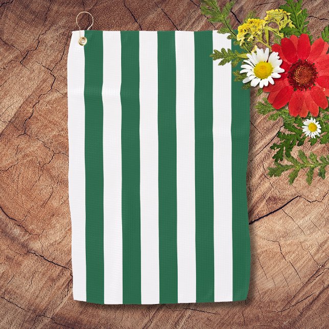 Vintage Classic Bottle Green & White Stripes Golf Towel (Creator Uploaded)