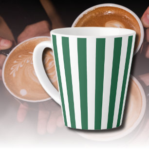 Vintage Classic Bottle Green & White Stripes Latte Mug