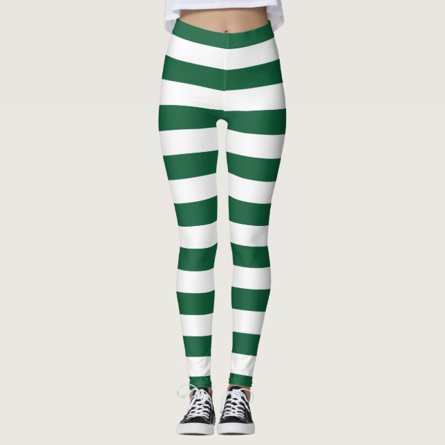 Vintage Classic Bottle Green & White Stripes Leggings (Front)