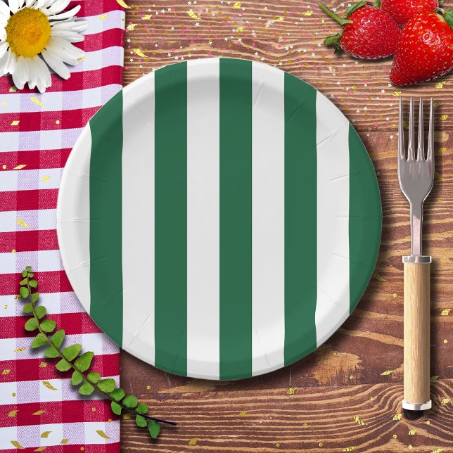 Vintage Classic Bottle Green & White Stripes Paper Plate (Creator Uploaded)