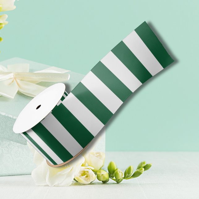 Vintage Classic Bottle Green & White Stripes Satin Ribbon (Creator Uploaded)