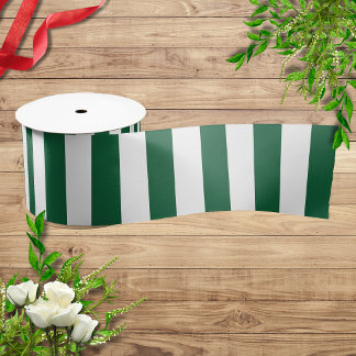 Vintage Classic Bottle Green & White Stripes Satin Ribbon