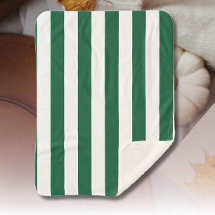 Vintage Classic Bottle Green & White Stripes Sherpa Blanket