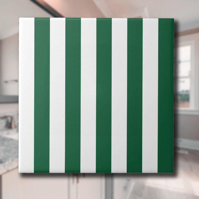 Vintage Classic Bottle Green & White Stripes Tile (Creator Uploaded)