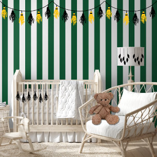 Vintage Classic Bottle Green & White Stripes Wallpaper