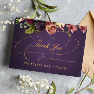 Vintage classic calligraphy purple bridal shower  thank you card