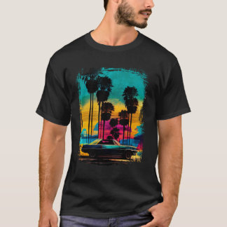Vintage Classic Car and Palm Tree Sunset 80s 90s A T-Shirt