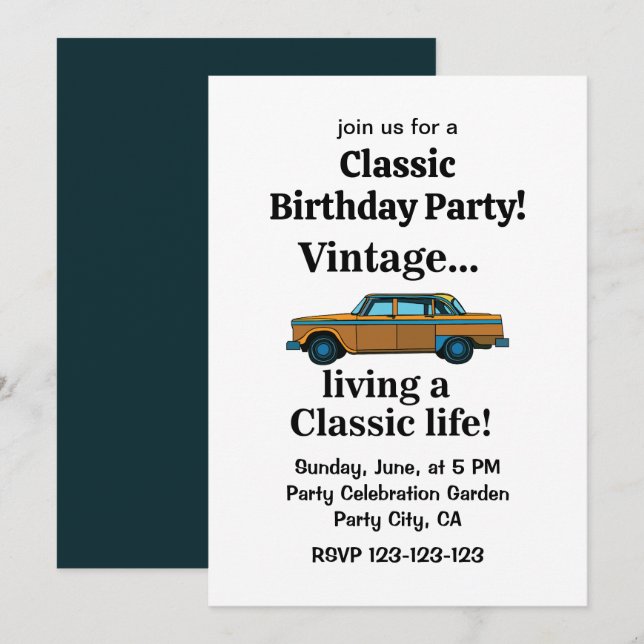 Vintage Classic Car Birthday Invitation (Front/Back)