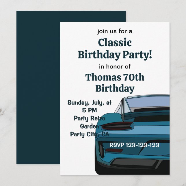 Vintage Classic Car Birthday Party Invitation (Front/Back)