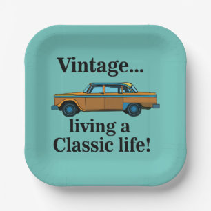 Vintage Classic Car Birthday Party Paper Plate