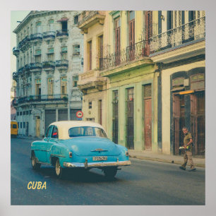 Vintage Classic Car Havana Cuba Street Photography Poster