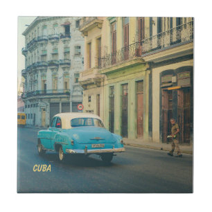 Vintage Classic Car Havana Cuba Street Photography Tile