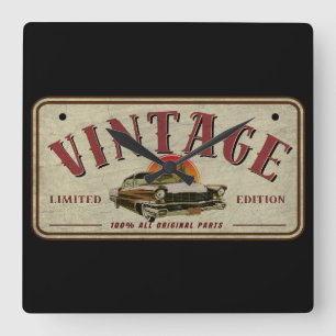 Vintage Classic Car Limited Edition Original Parts Square Wall Clock