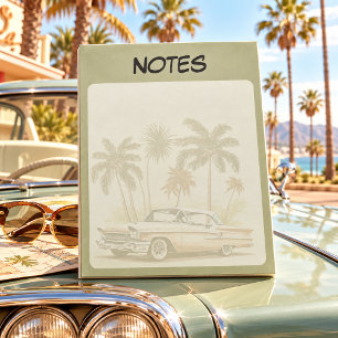 Vintage Classic Car Palm Trees Sage Green Lined Notepad