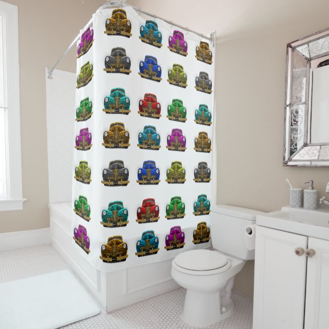 Vintage classic car shower curtain (In Situ)