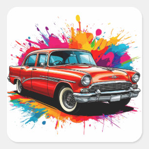 Vintage Classic Car Square Sticker