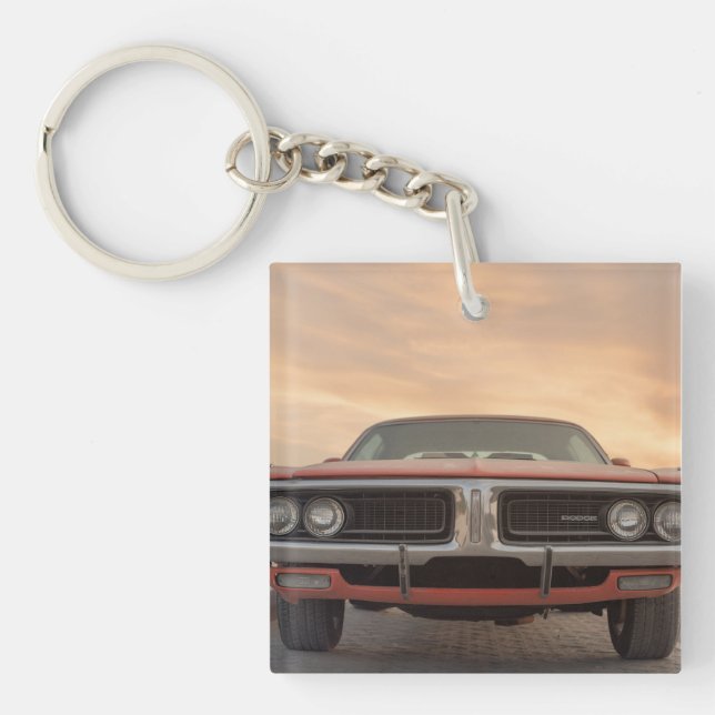 Vintage Classic Car Sunset View Key Ring (Front)