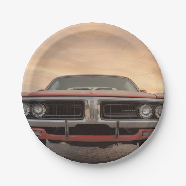 Vintage Classic Car Sunset View Paper Plate (Front)
