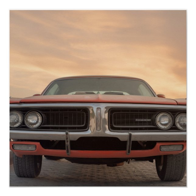 Vintage Classic Car Sunset View Poster (Front)