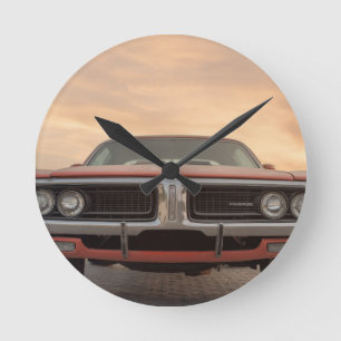 Vintage Classic Car Sunset View Round Clock