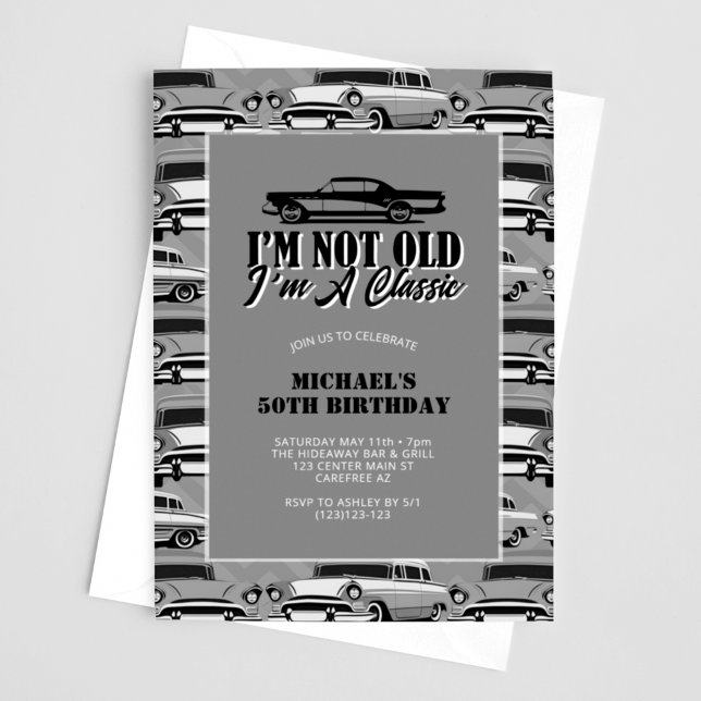 Vintage Classic Cars Adult Birthday Invitation (Creator Uploaded)