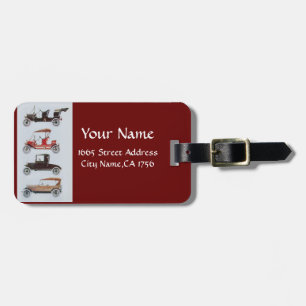 VINTAGE CLASSIC CARS  Automotive black white red Luggage Tag